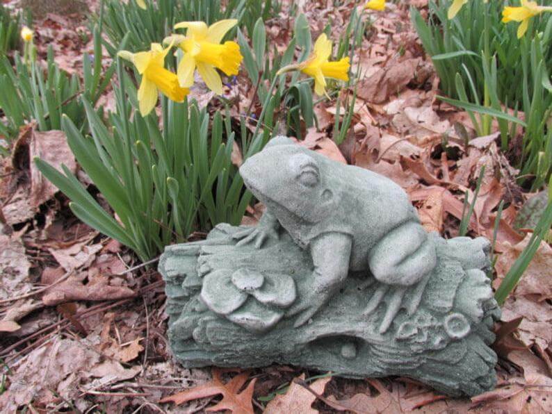Frolicking Frog on a Log Garden Sculpture