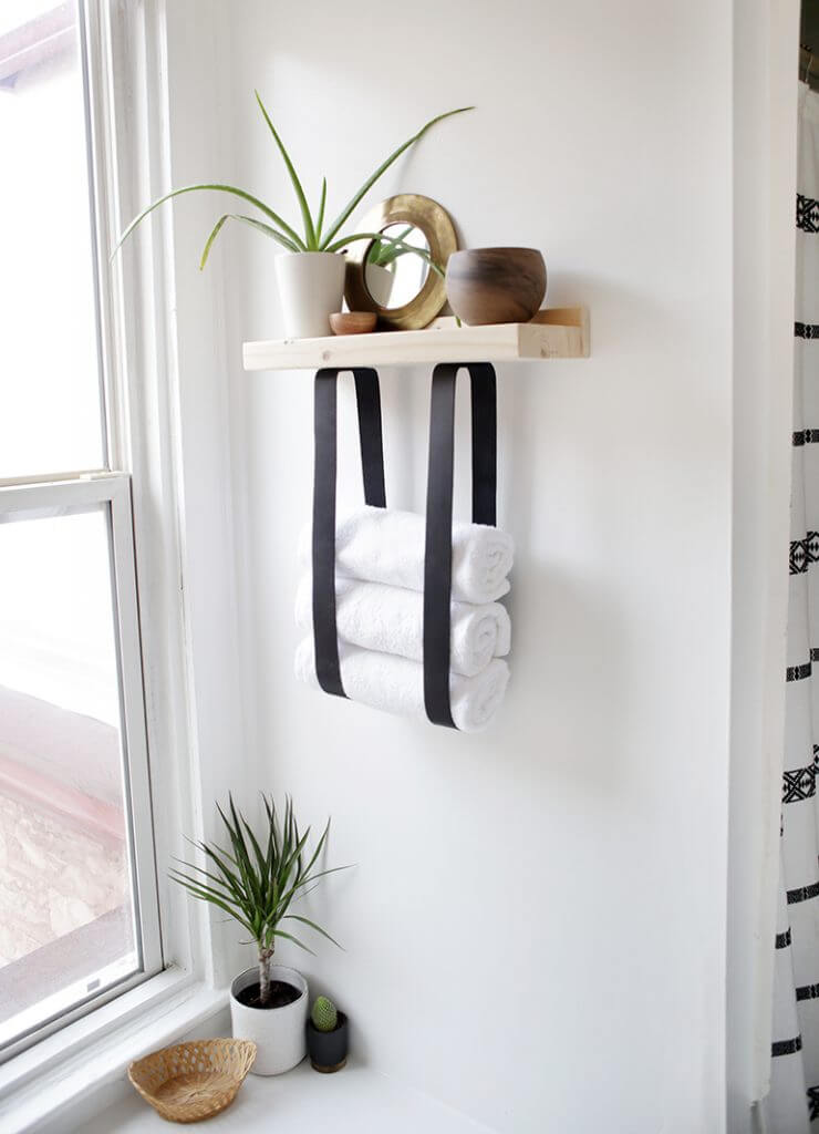 Natural Wood Shelf with Black Towel Holder