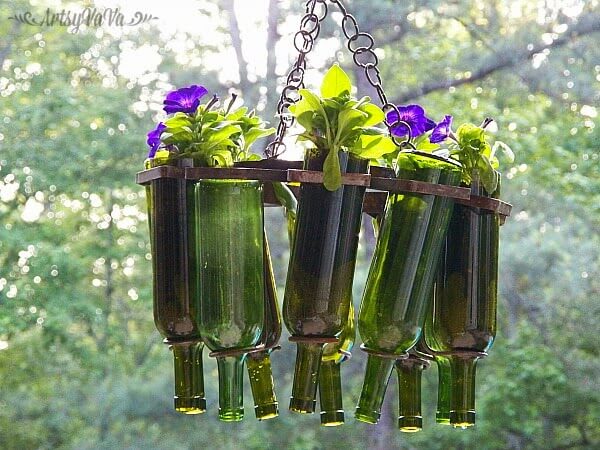 Glass Bottled Repurposed Planter Outdoor Chandelier
