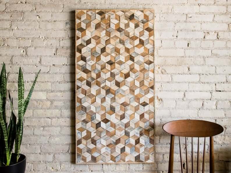 Naturally Aged Geometric Wood Wall Art Design