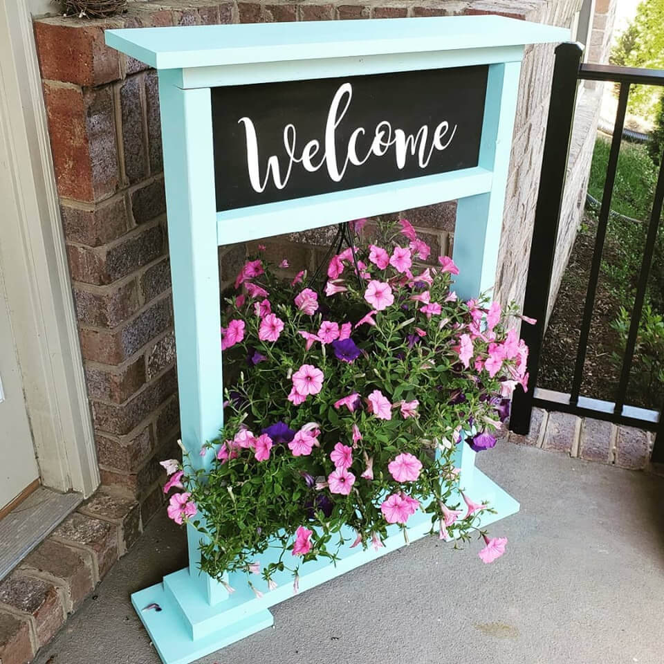 Porch Welcome Stand with Hanging Basket