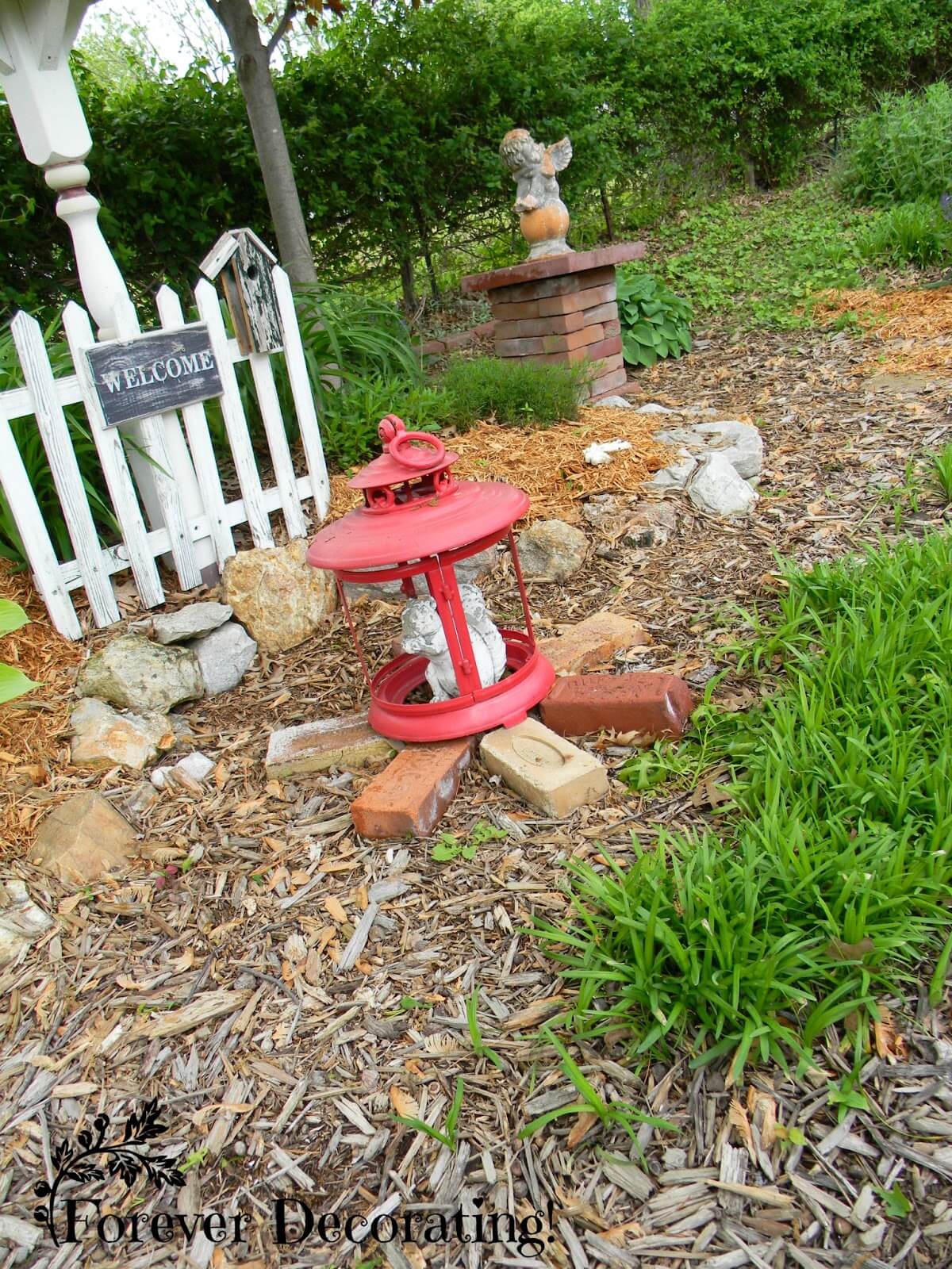 Squirrel Statue Inside a Vintage Red Lantern