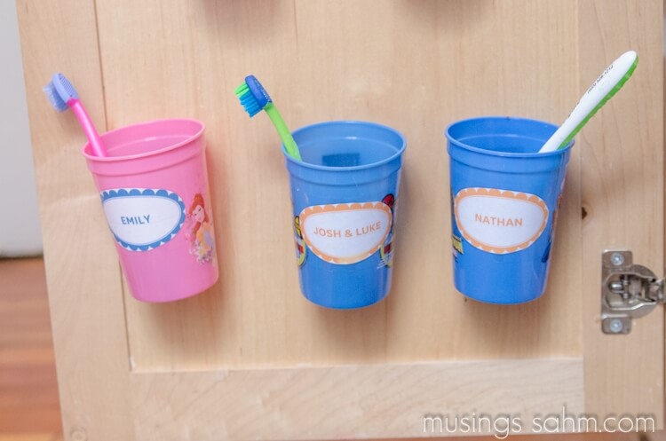 Personalized Plastic Toothbrush Cups for Cabinet Door