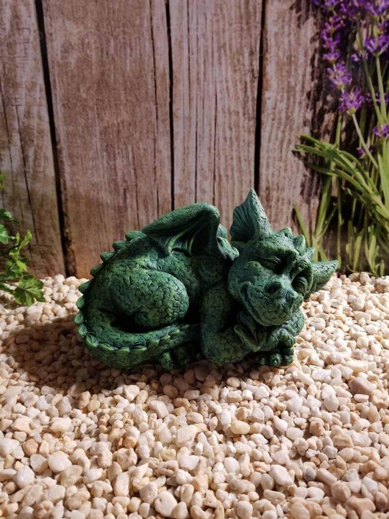 Sleepy Green Garden Dragon Sculpture