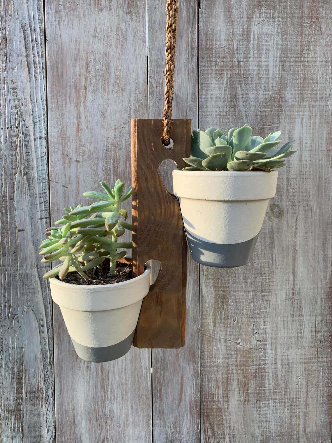 Small Hanging Terra Cotta Pot Box of 2 Pots w/ Hanger Indoor Outdoor Plant Decor 