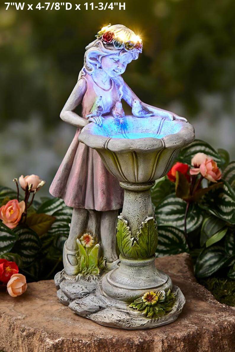 Tiny and Smiling Garden Fairy Birdbath