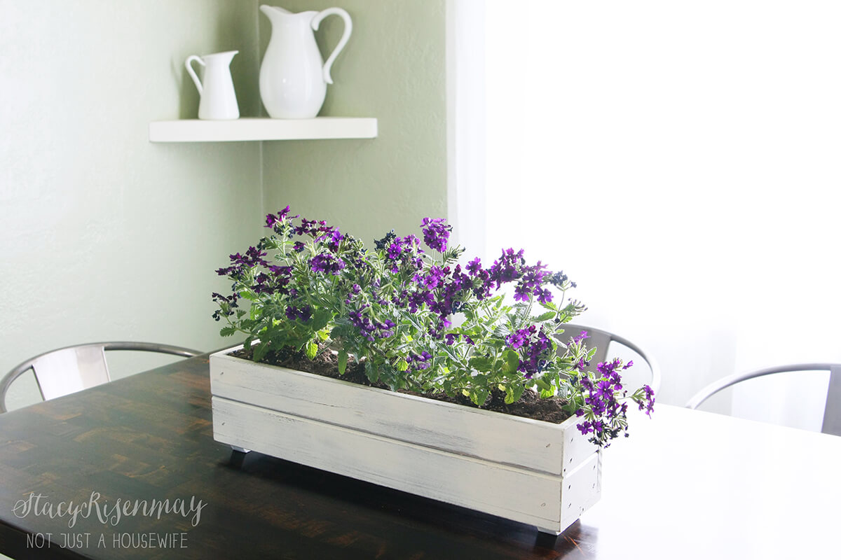 Rustic DIY Wood Slat Flowerbox Centerpiece 