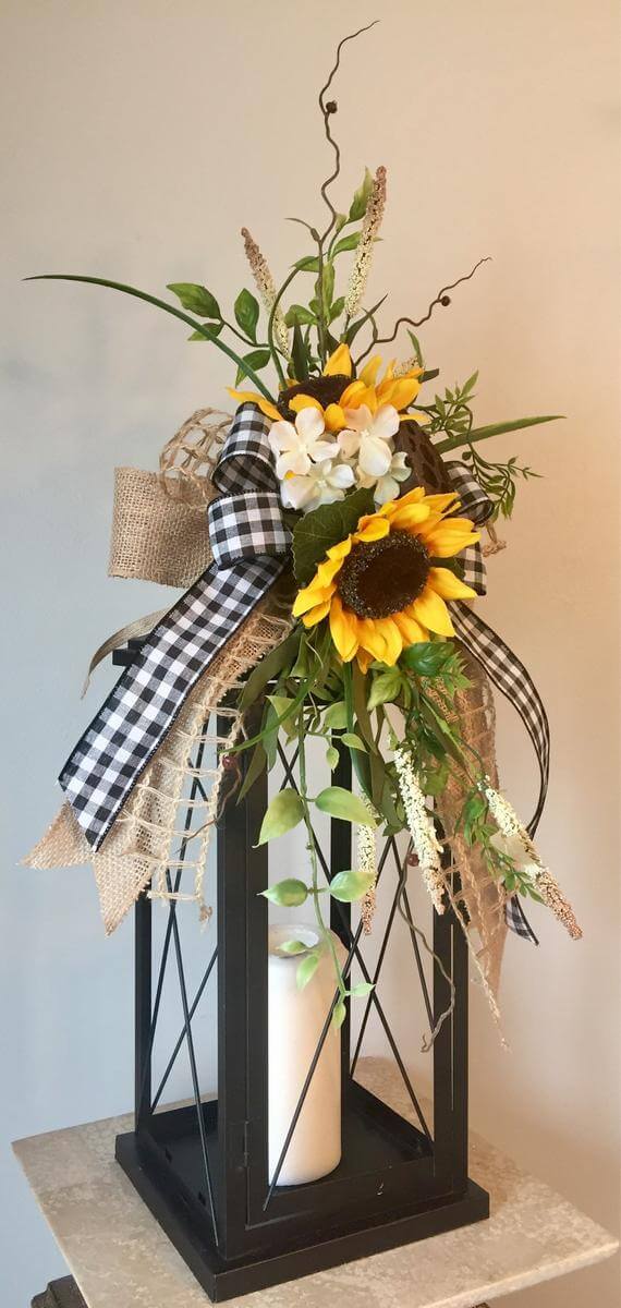 Sunflower and Candle Table Arrangement