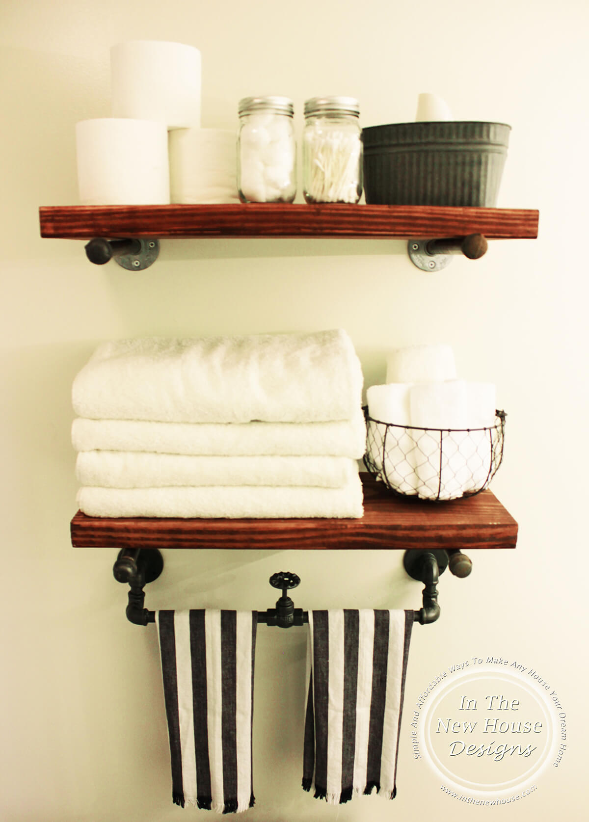 Stained Wood Rustic Bathroom Shelving