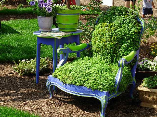Lush Greenery “Cushions” on a Rejuvenated Armchair