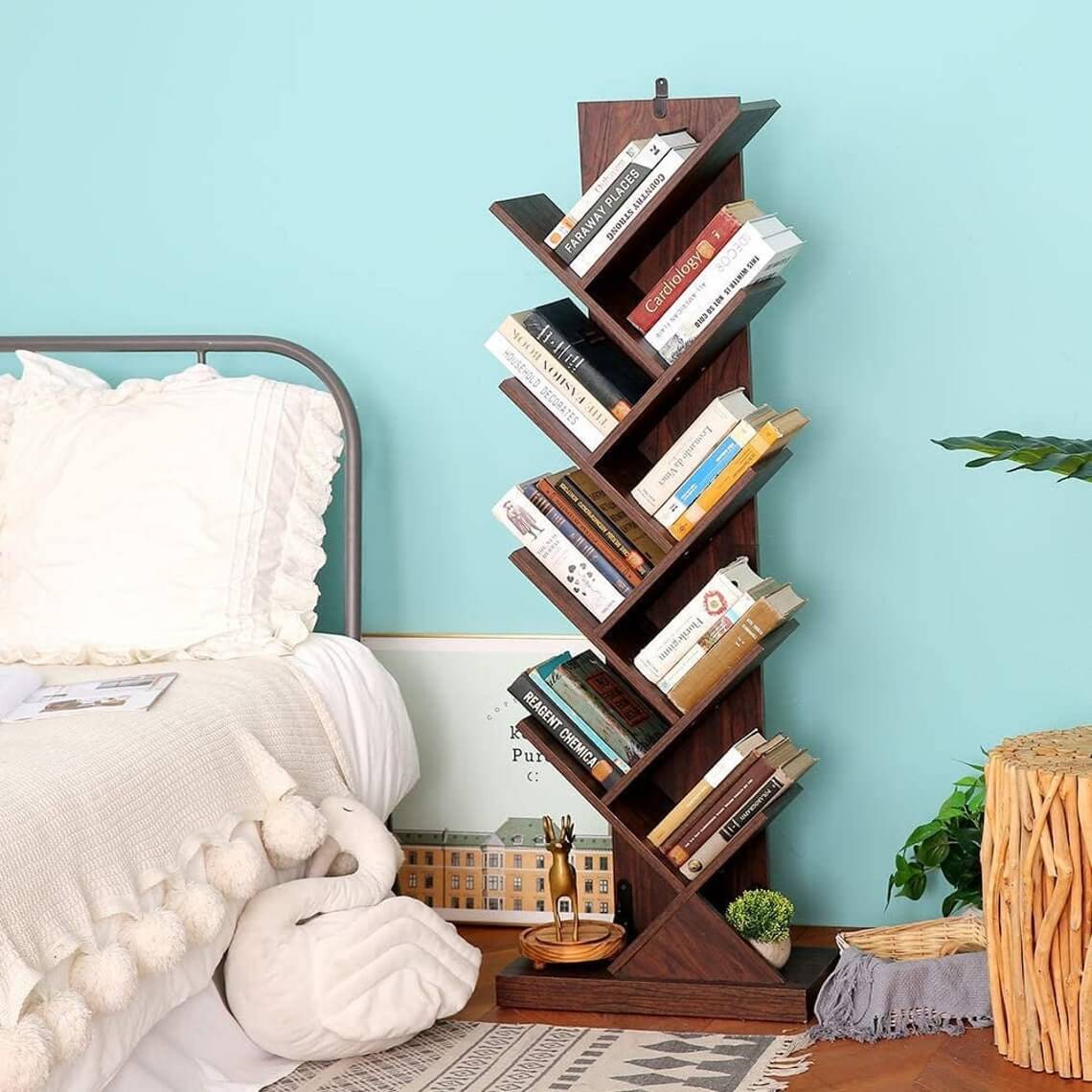 Dark Wooden Tree Book Shelving Rack