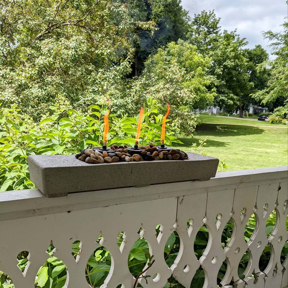 Oblong Concrete Fire Feature for Front Porch