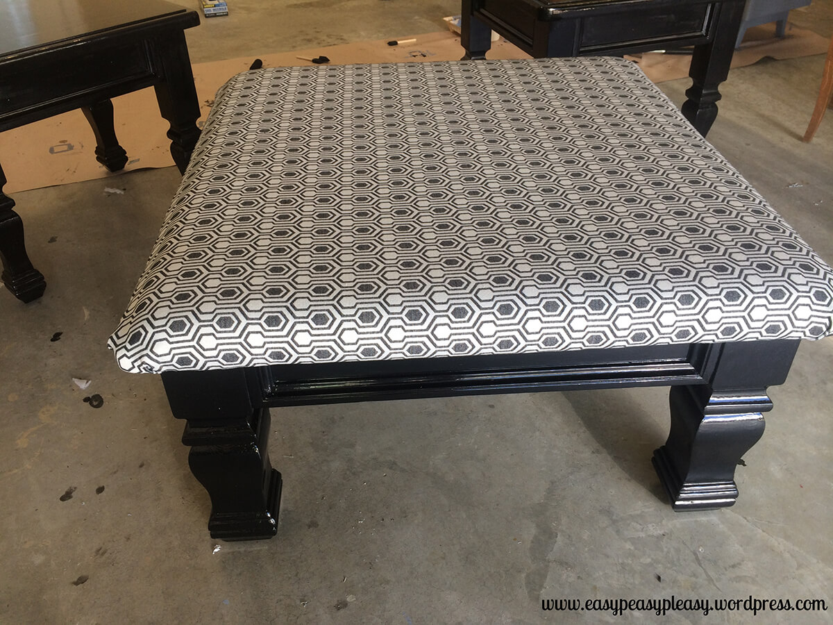 Repurposed Table Fabric Covered Ottoman