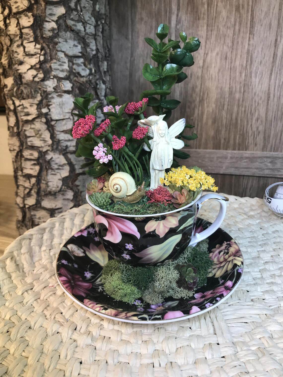 Miniature Fairy and Snail Statue Teacup Garden