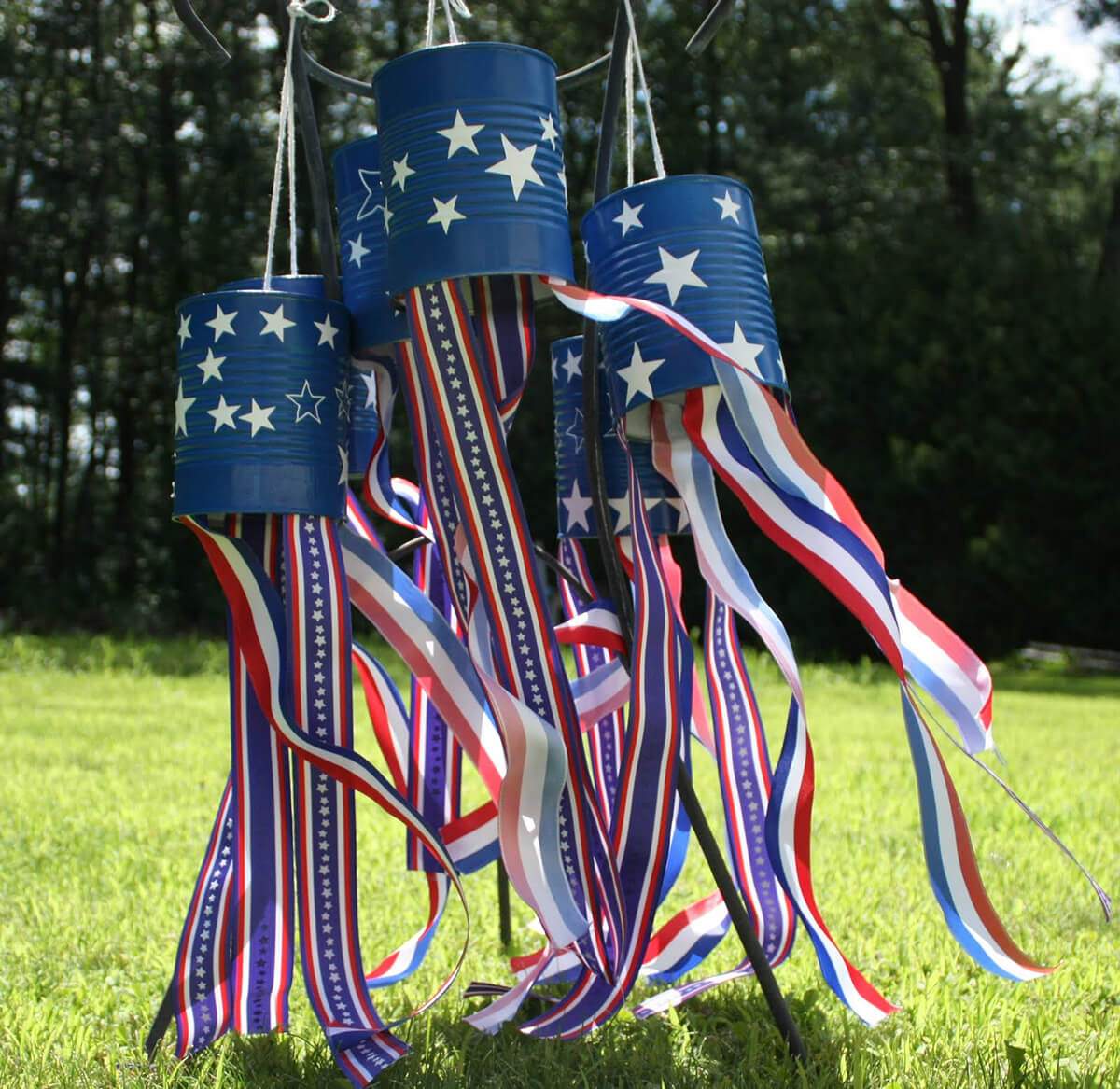 Tin Can Wind Socks as DIY Rustic 4th of July Decorations