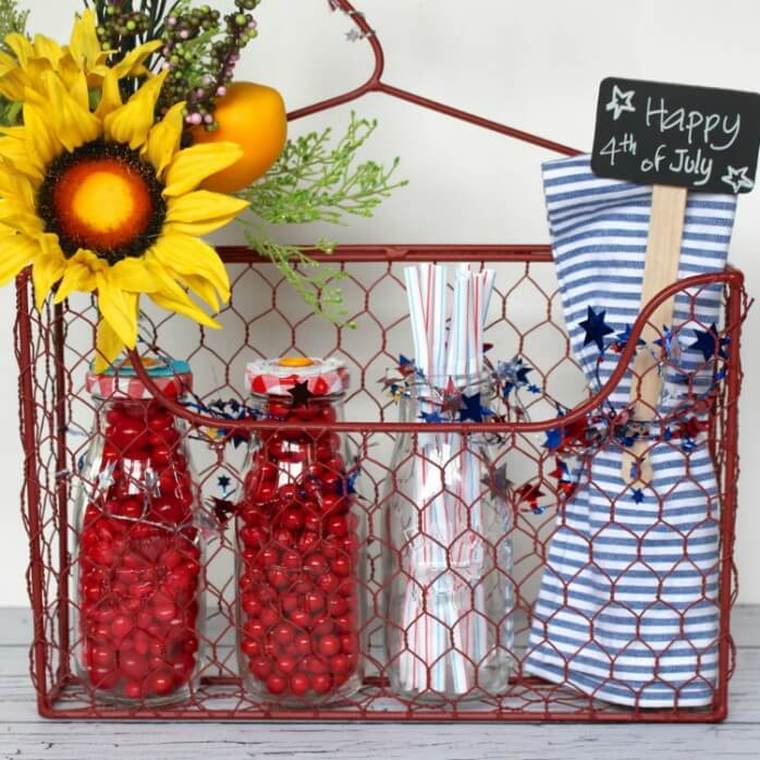 Red White and Blue Hanging Wire Basket