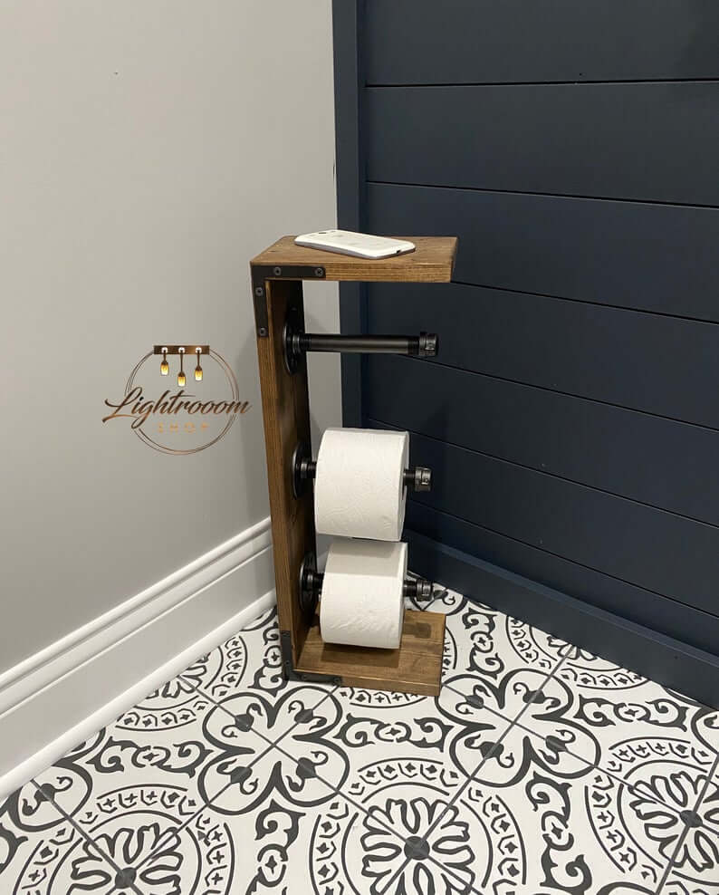 Wooden Industrial Toilet Paper Stand