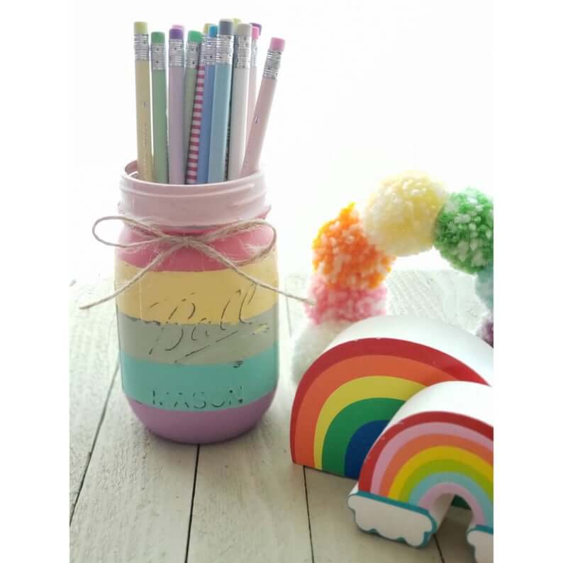 Hand-Painted Rainbow Canning Jar in Chalk Tones