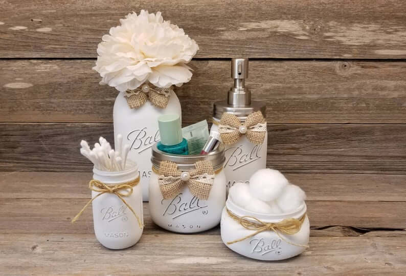 Burlap, Lace, and Pearl Canning Jar Set
