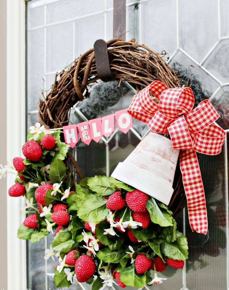 Colorful Country-Chic Strawberry Wreath