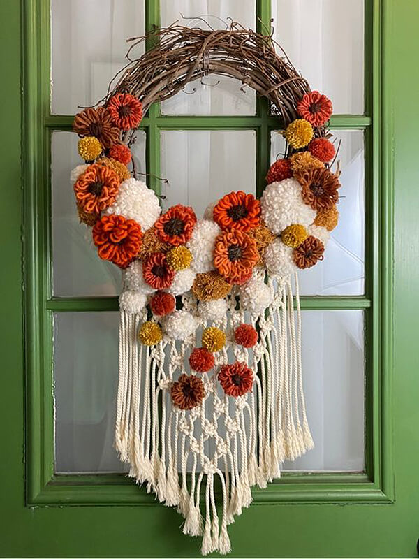 Homemade Fusion Macrame Grapevine Pom Pom Wreath