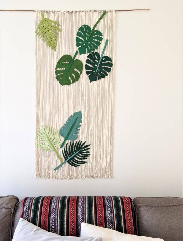 Macrame Curtain with Felt Leaves Wall Art