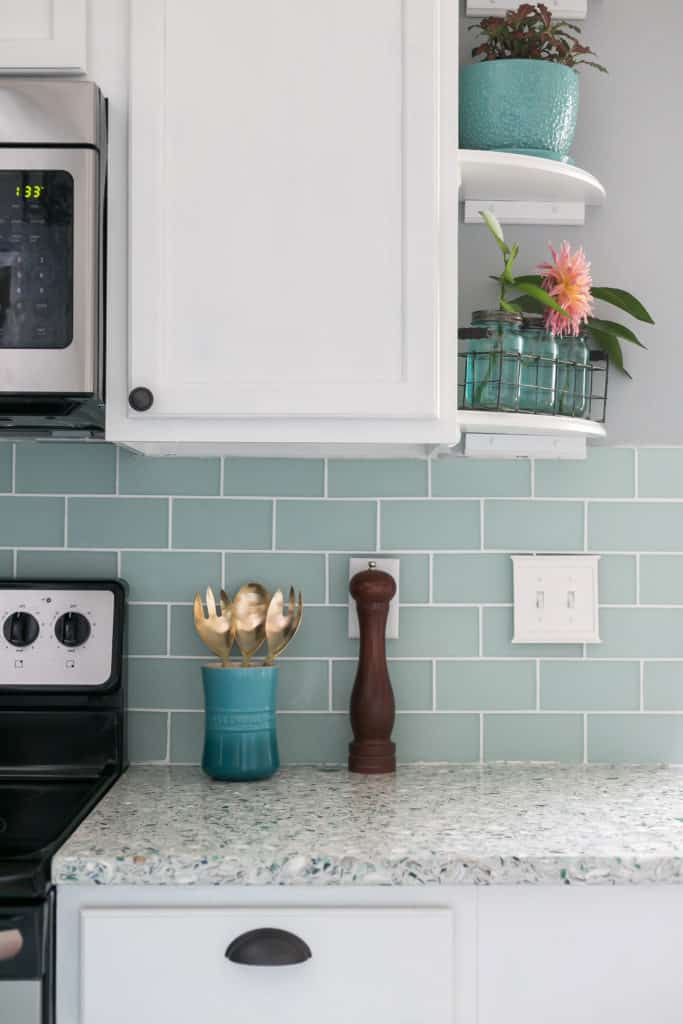 Sea Blue Glass Subway Tile Backsplash