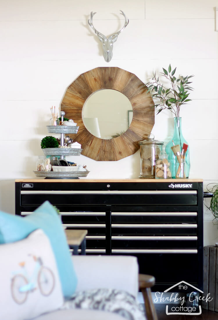 DIY Crafter's Corner with Storage and Mirror