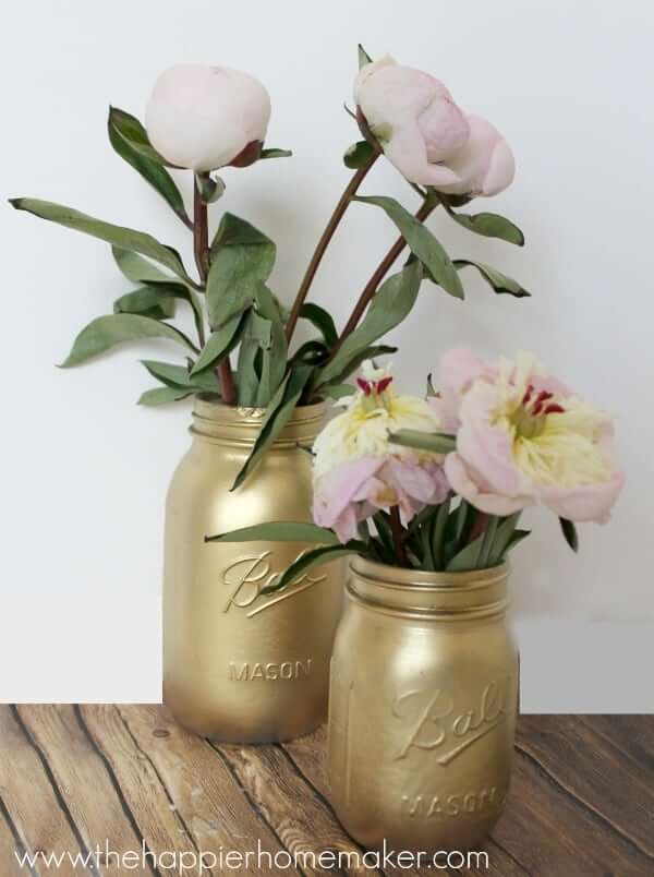 Spray Painted Gold Mason Jar Vases