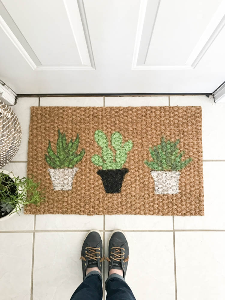Hand-Painted Green Cactus Doormat