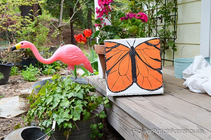 Monarch Butterfly Painted Concrete Stepping Stone