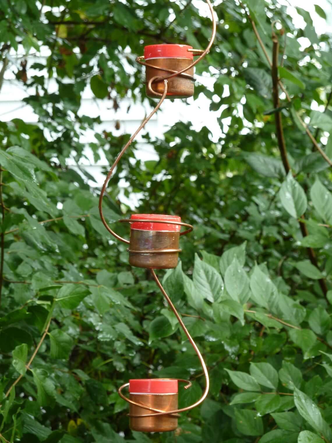 Minimalist Copper Wire & Cup Hummingbird Feeders
