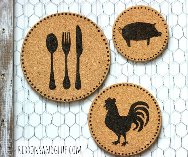 Farm Themed Cork Art on Chicken Wire