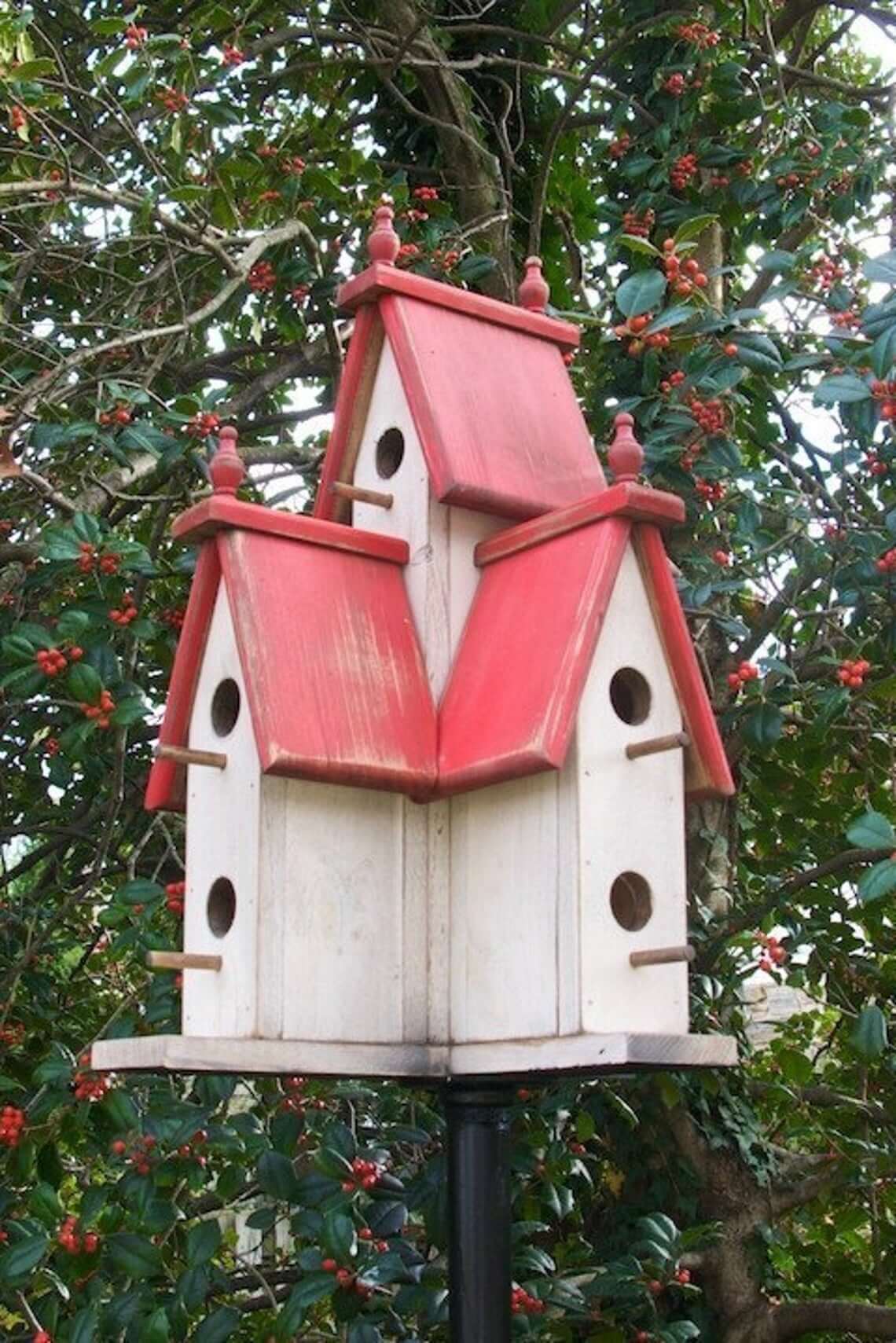 Spacious Victorian Birdhouse with Distressed Finish