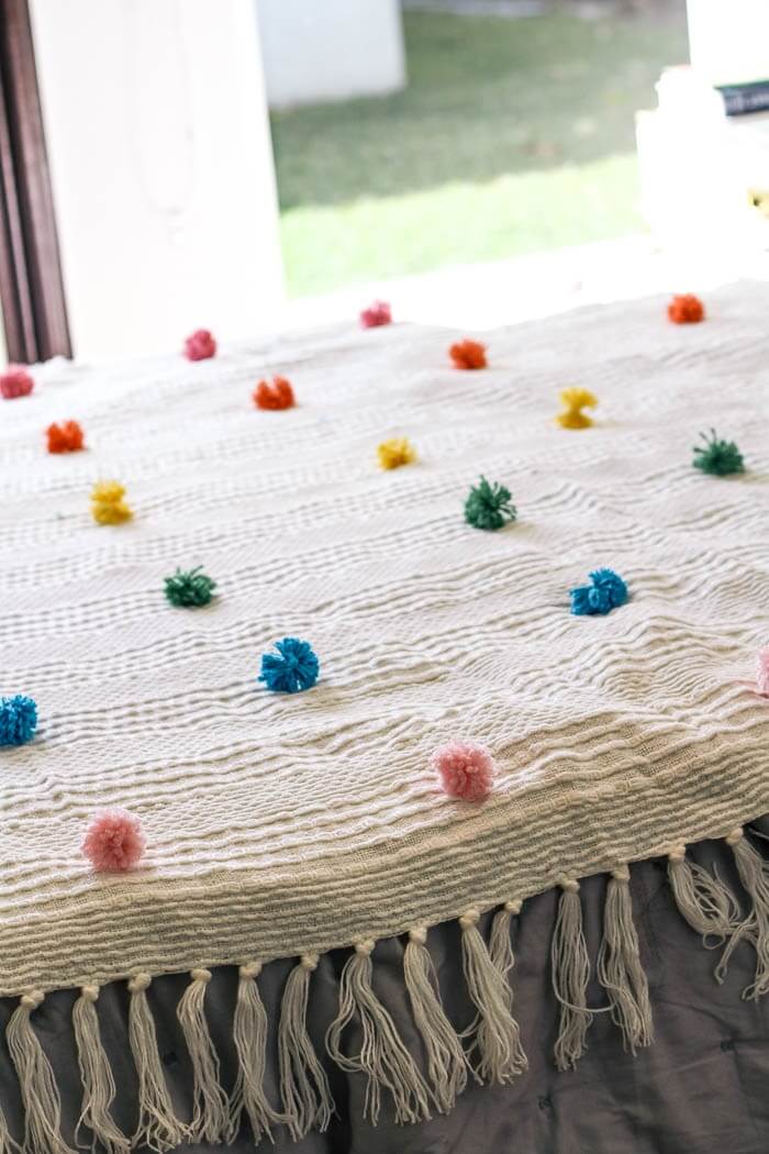 Somewhere Over the Rainbow Pom Pom Blanket