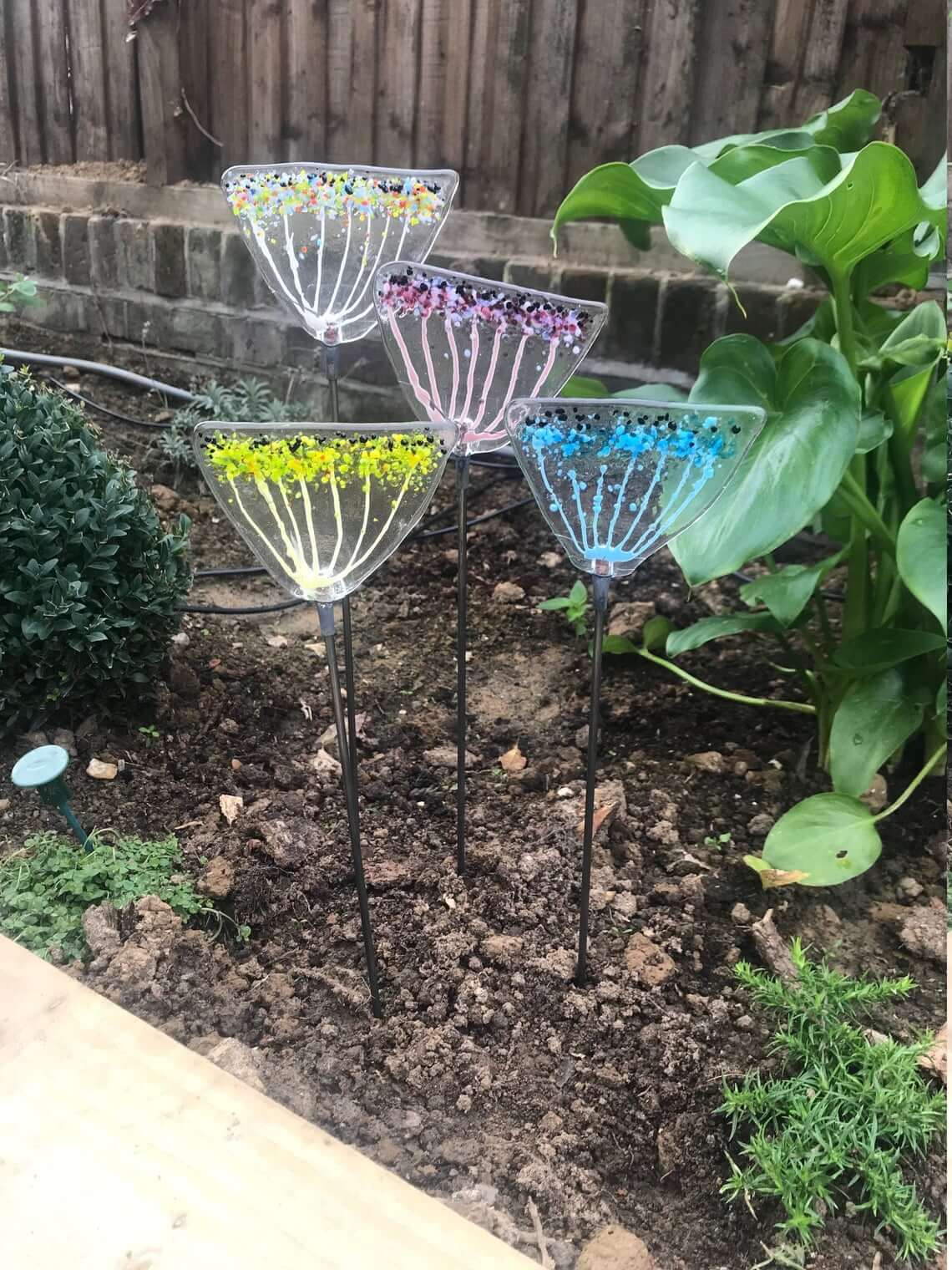 Colorful Cow Parsley Fused Glass Stakes
