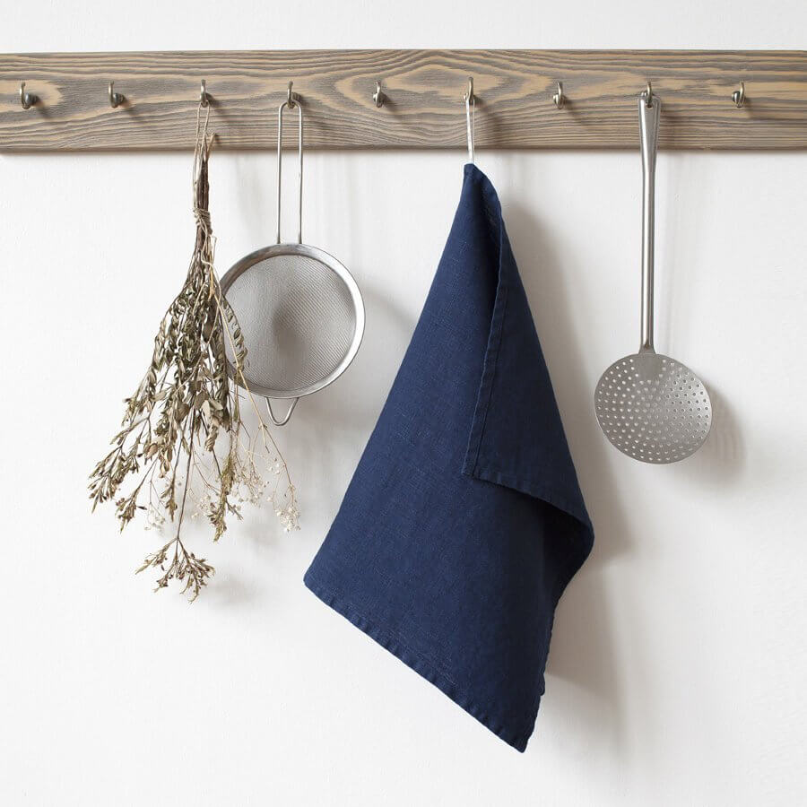 Navy Blue Linen Kitchen Towel