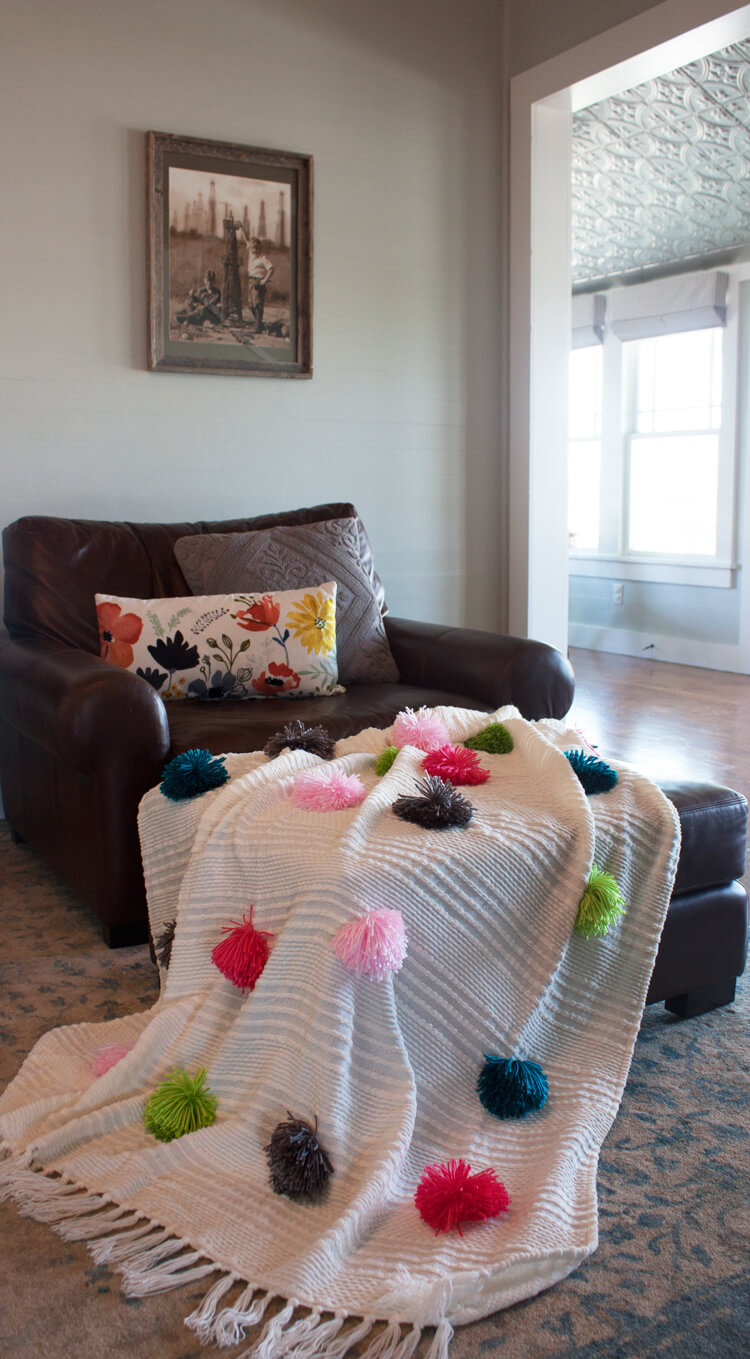 Large and Fluffy Multi-Colored Pom Pom Throw