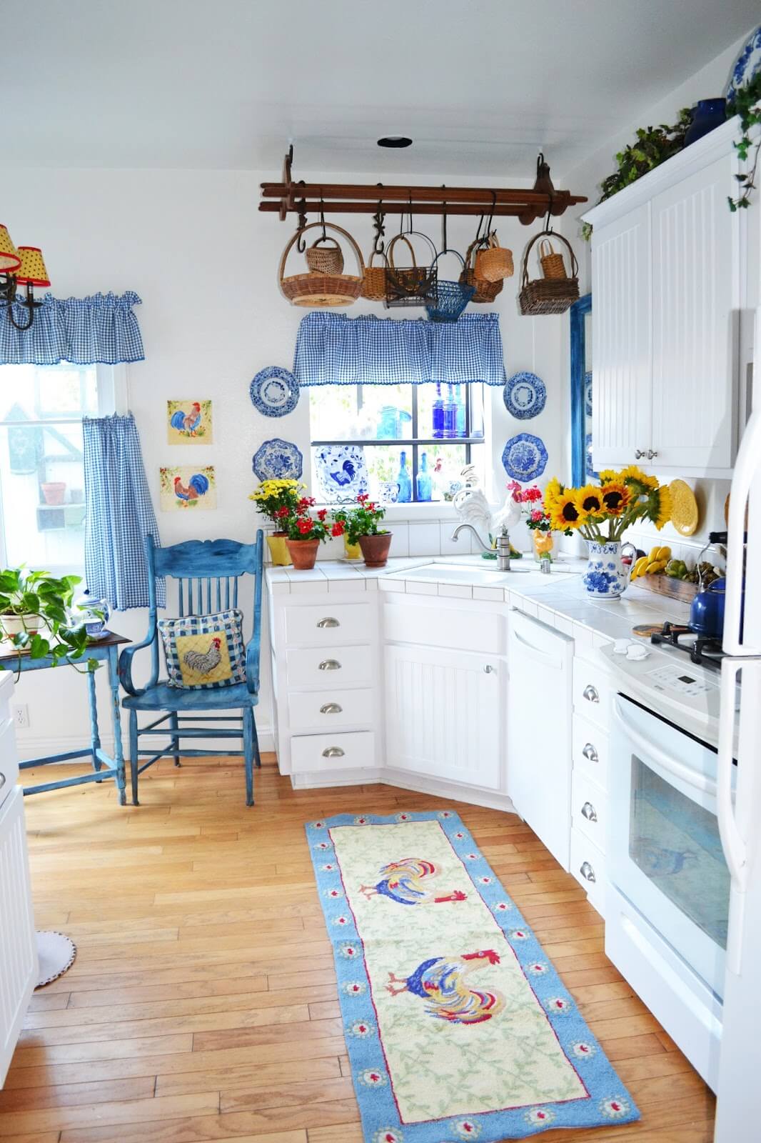 Blue and White Checkered Kitchen Curtain