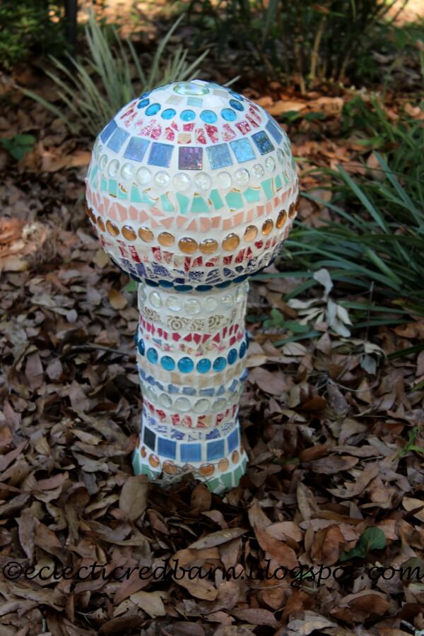 Mosaic Covered Globe and Vase Garden Art