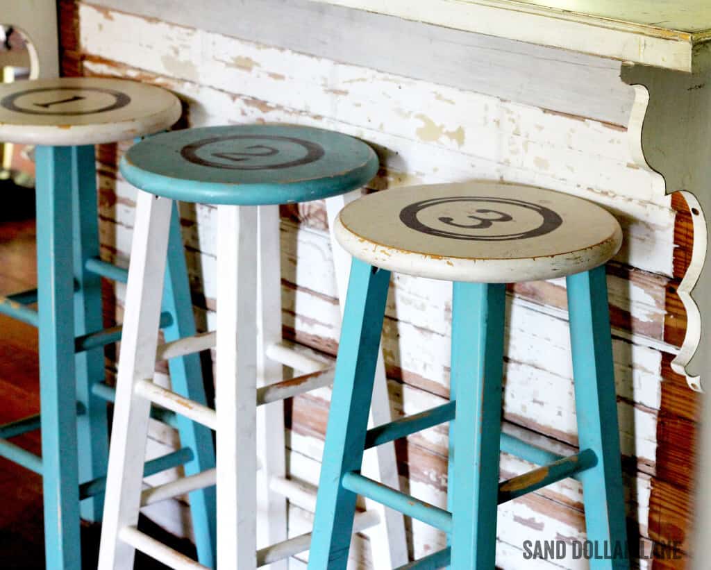 Turquoise and Rustic White Bar Stools