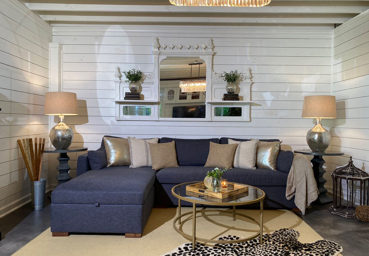 Large White Mirrored Shelf on Shiplap