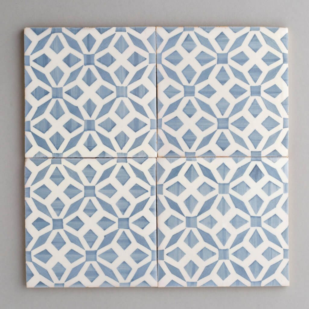 Four Squares Geometric Patterned Blue and White Tiles