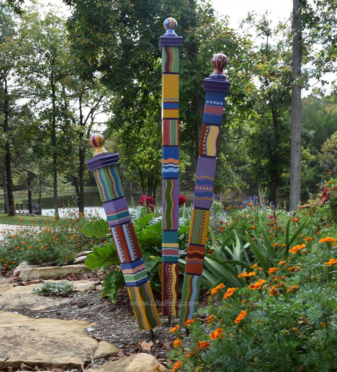 Bold and Bright Painted Post Garden Decorations