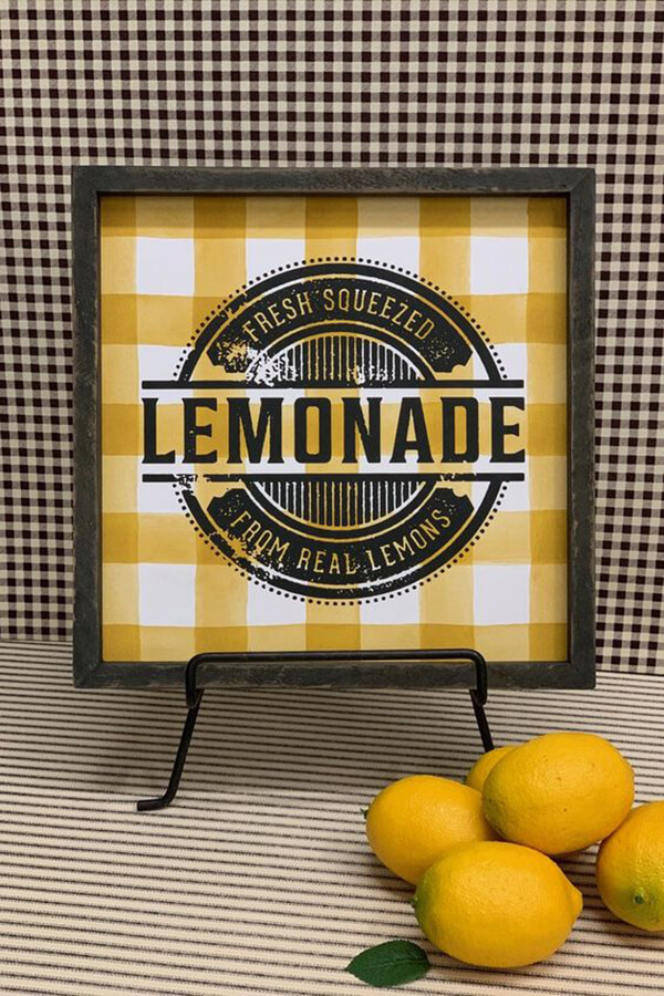 Yellow Buffalo Plaid Fresh Lemonade Farmhouse Sign