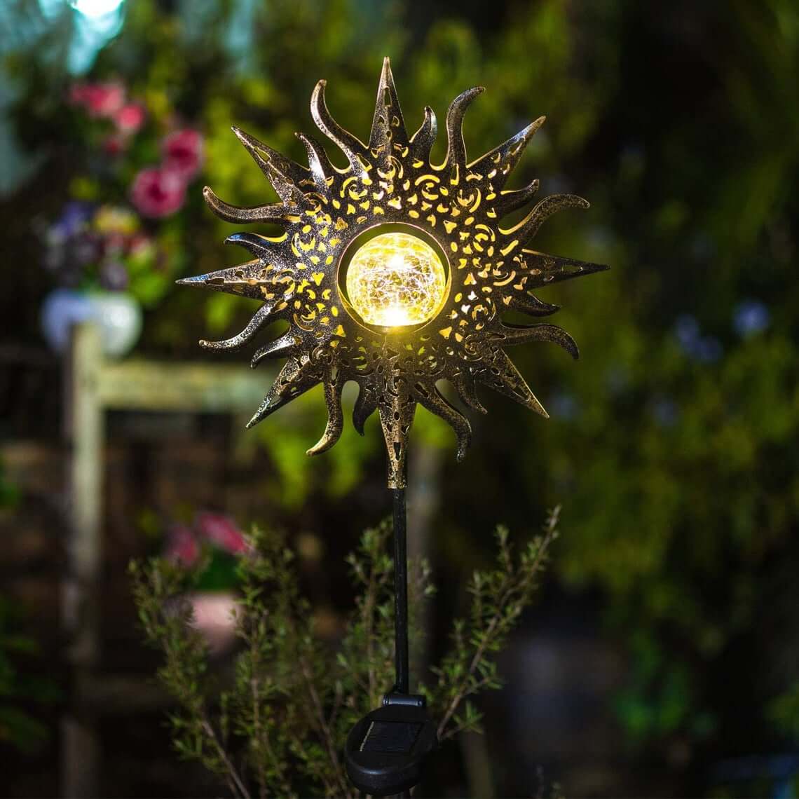 Solar Sunburst Garden Light Stake