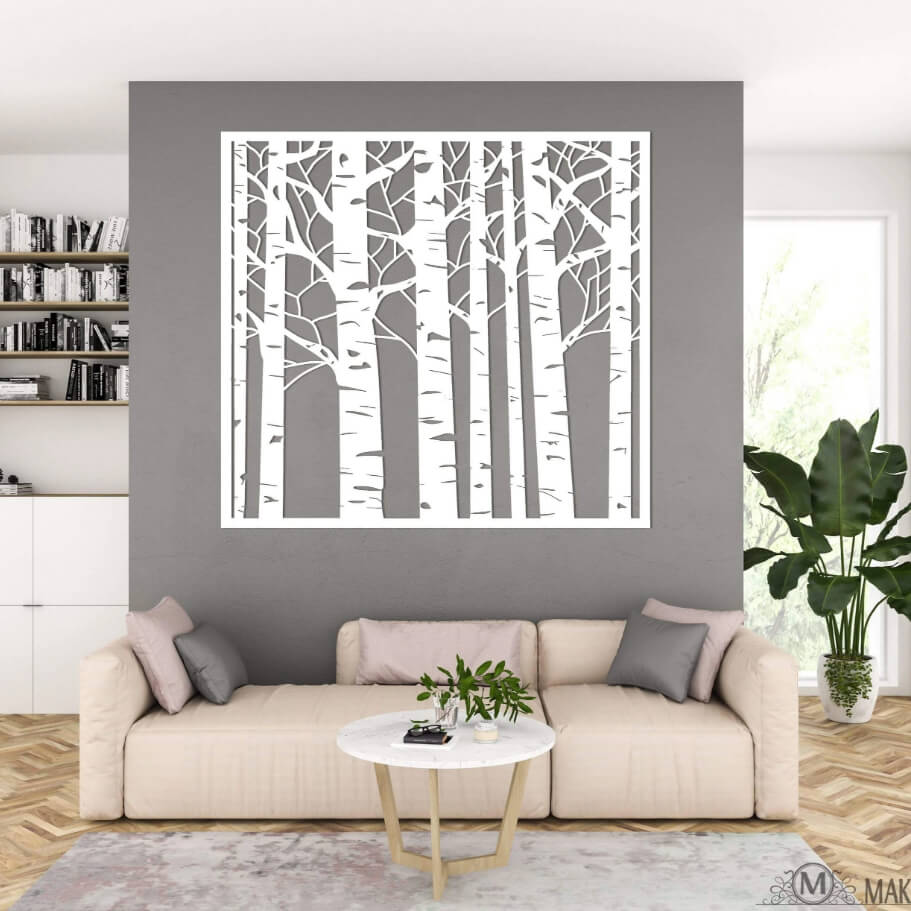 Beautiful Birch Trees Silhouette Statement Wall