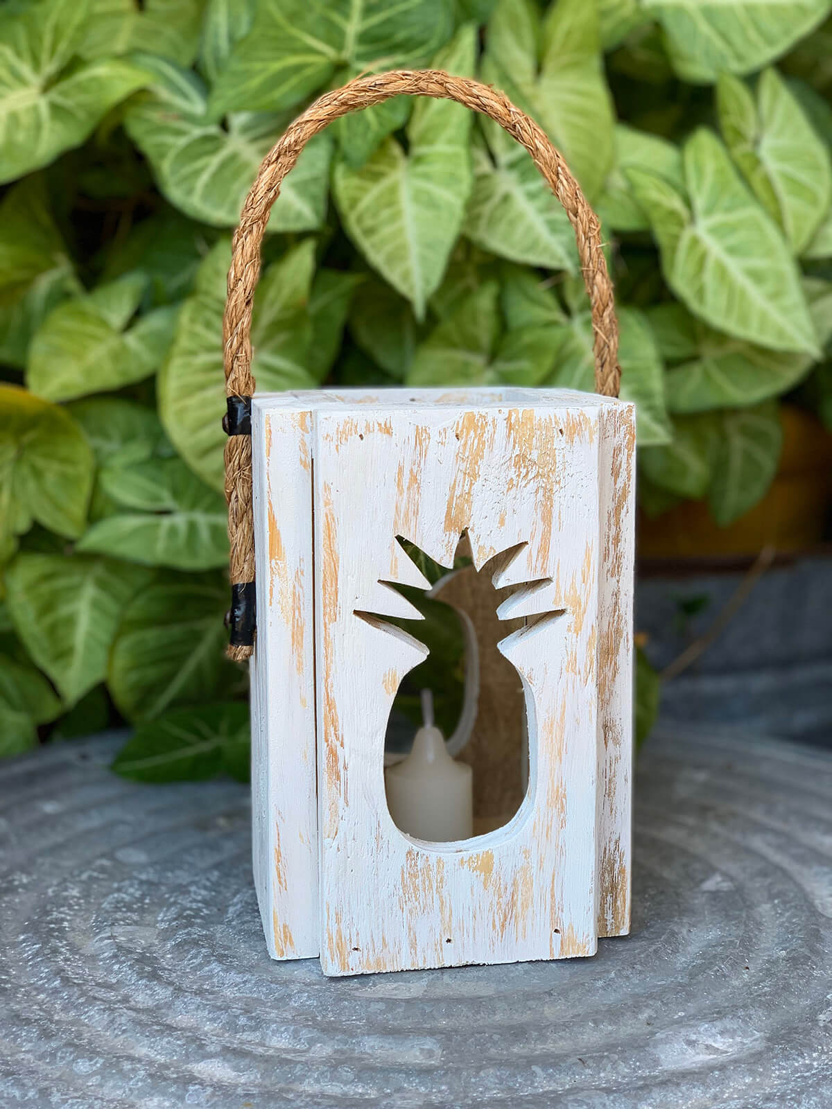 Rustic Wooden Lantern with Pineapple Cutout