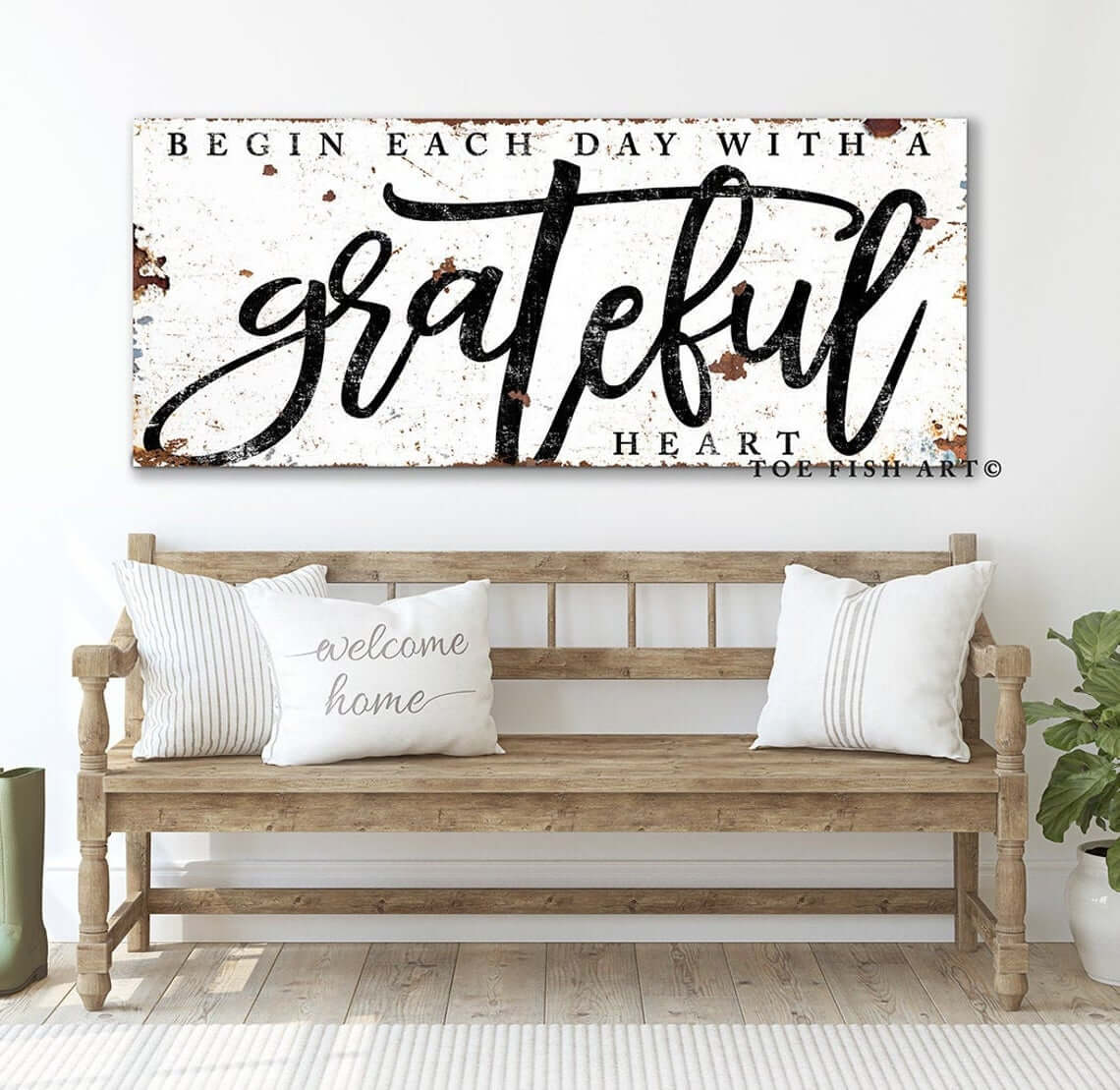 Quotes Farmhouse Decor Bedroom Decor Wood Signs Large Wall Art Rustic Home Decor Start Each Day With A Grateful Heart Farmhouse Sign Wall Decor Home Living Vadel Com