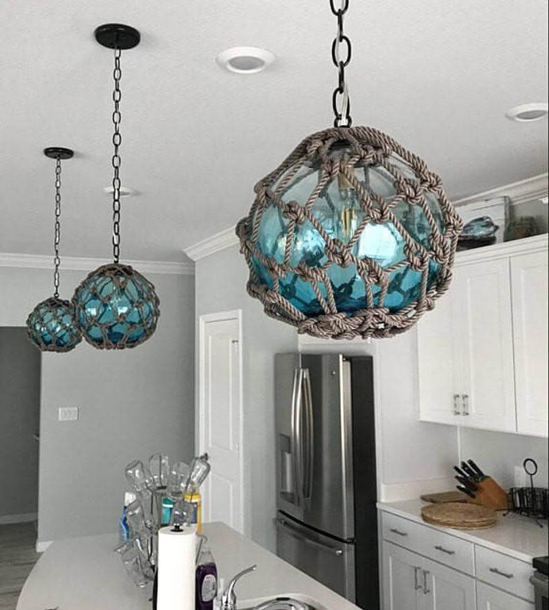 Glass Blue with Sea Knotted Pendant Light Fixture